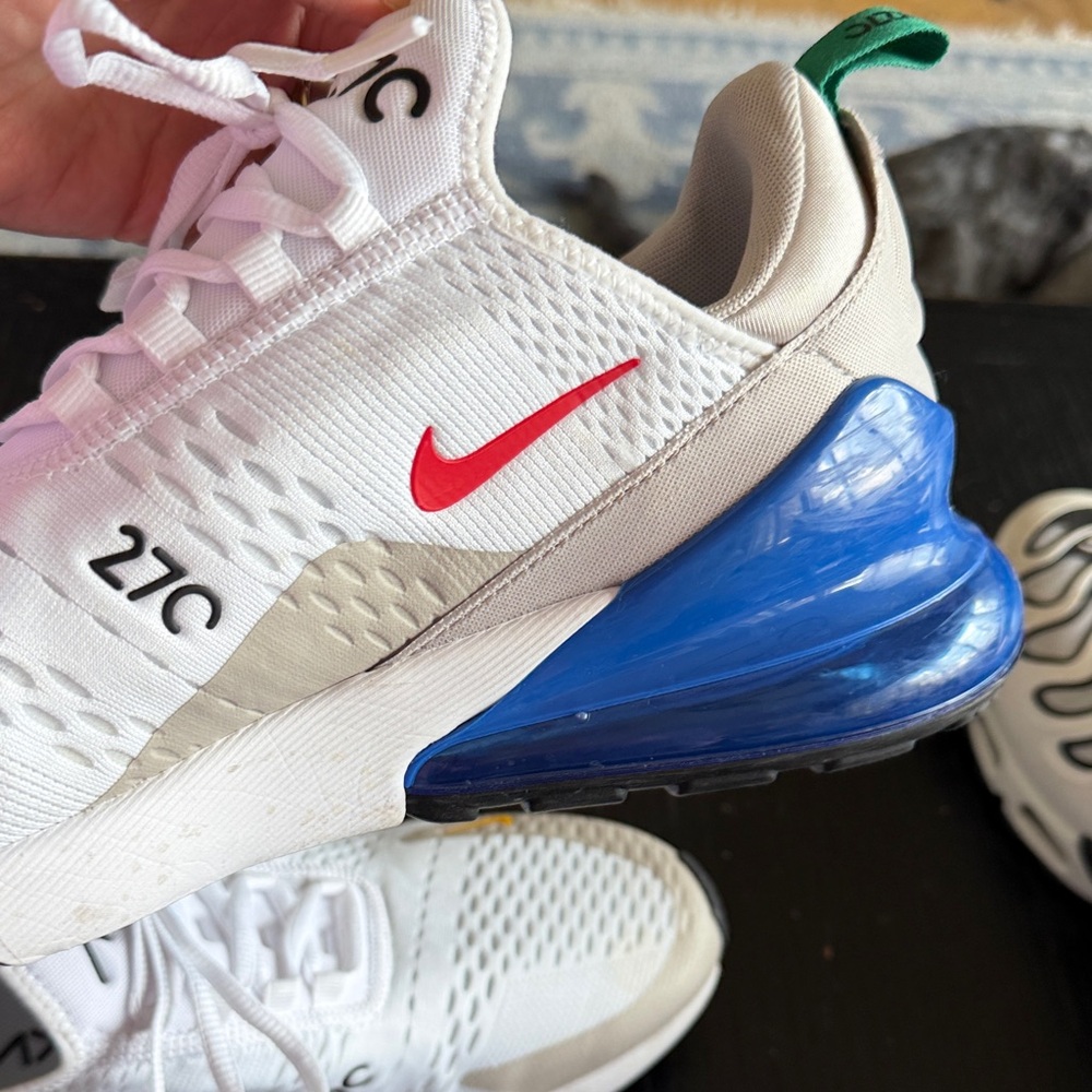 Nike White Sneakers with Blue Air Unit and Multicolor Swooshes-Men’s 12 - Picture 10 of 11